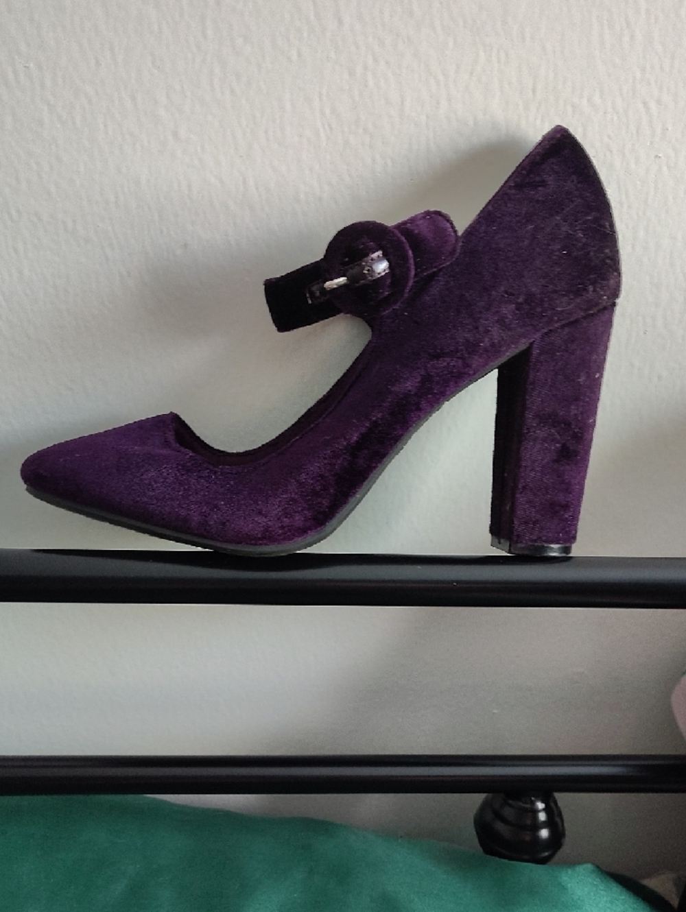 Christian Siriano Purple Velvet Block Heel Mary Jane Pump Vintage 90's